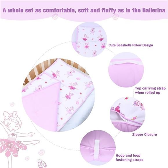 Toddler Nap Mat with Removable Pillow and Blanket - 48 x 20 Rolled and Portable - Picture 3 of 7